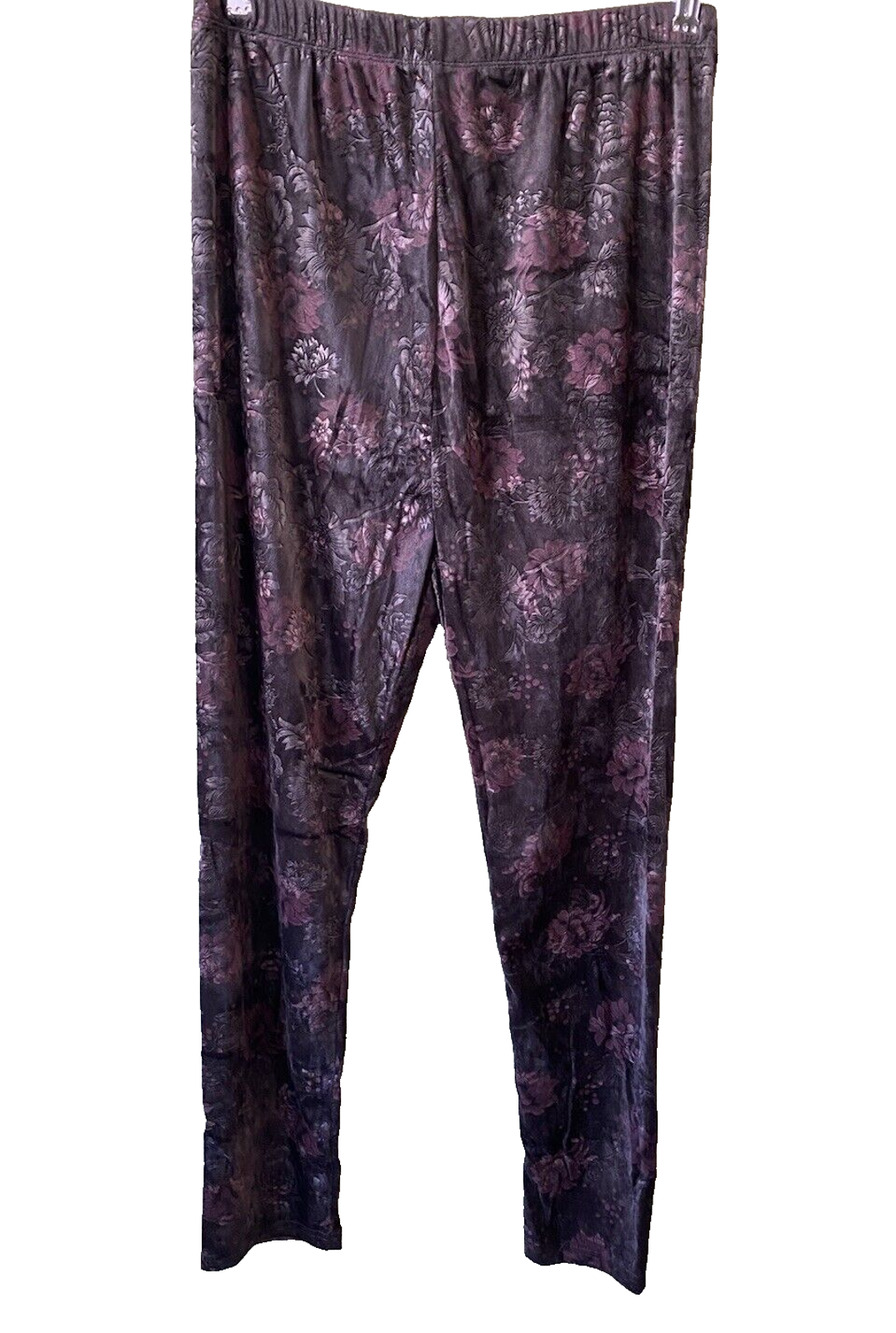 Avenue Pants Womens L/XL Soft Stretch Comfy Black Floral Whimsigoth Pull On
